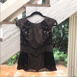 BCBGMAXAZRIA Lace Peplum Blouse